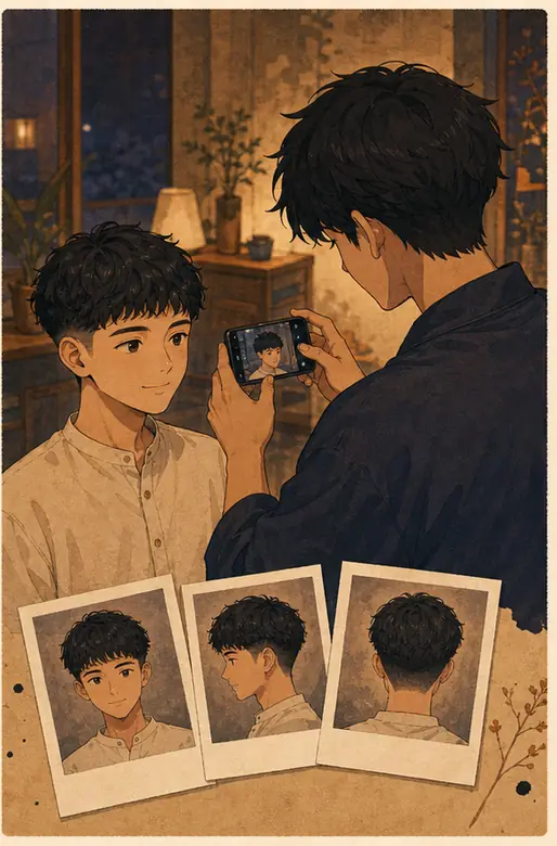 ช่างบันทึกผลงานทรงผมลูกค้า 3 มุมในโทน lofi